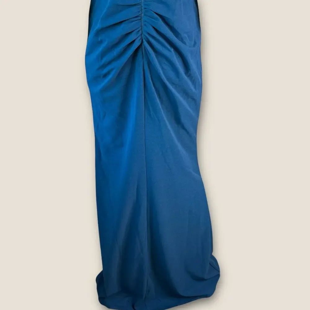 Maniju Long Gown Formal Dress Womens L Teal Spaghetti Straps Side Slit NWT - Picture 9 of 14